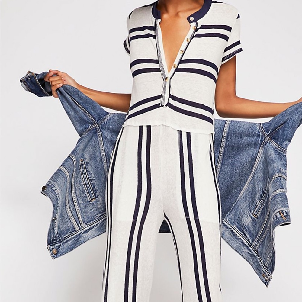 Free people Stripe jumpsuit